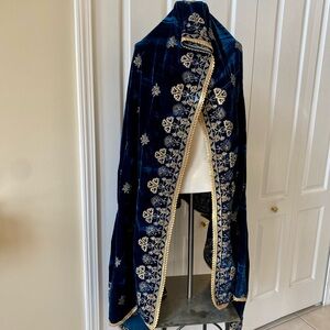Embroidered Navy Velvet with Gold Trim stone work